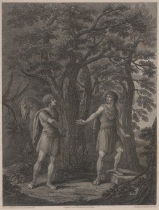 Ilustração de "Palamon and Arcite", impressão feita por Francesco Bartolozzi 1797 (gravura pontilhada) de Lady Diana (after) Beauclerk