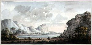 Paisagem com duas figuras com vista para uma baía, c.1825 (aguarela sobre papel) de Lady Egerton