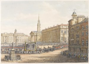 O carro funerário e procissão no Funeral do Duque de Wellington passando pela Mansion House 18 de novembro de 1852 de Lady Emily Drummond
