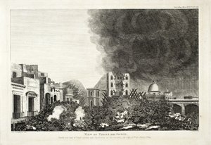Vista de Torro del Greco: Tomada no dia 8 após a erupção do Vesúvio, 15 de junho de 1794, 1822 (gravura e gravura) de Lady H. Fitzgerald