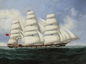 O navio mercante "Loch Long" no mar, a toda a vela