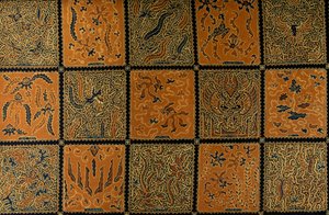 Batik com padrão de cheque tradicional, Surakarta, Java, Indonésia, detalhe de Amadeo (after) Modigliani