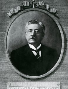 Retrato do Temístolo Calzecchi Onesti (1853-1922), físico e inventor italiano, gravura após fotografia