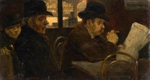Leitores de jornais na sala de espera da Estação Central de Munique de Lajos Tegyey
