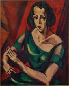 Retrato feminino (mulher de vestido verde) de Lajos Tihanyi
