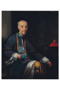 Retrato de Houqua, com três quartos de comprimento, sentado, num interior (óleo sobre tela) de Lam Qua (attr. to)