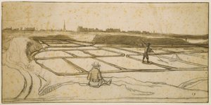 Mineração de sal em Le Croisic, 1645 (giz, caneta e pincel sobre papel) de Lambert Doomer