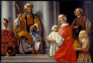 A profetisa Ana (Hannah) traz seu filho Samuel ao sumo sacerdote Eli (Heli) para agradecer ao senhor por curá-lo de sua esterilização Pintura por Lambert Doomer (1624-1700)