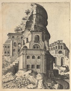 Paisagem vertical com as ruínas do Templo de Vênus e Roma, da série 