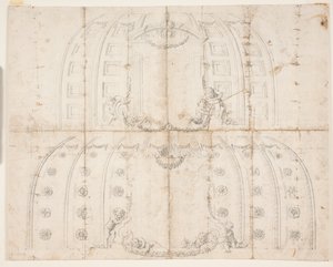 Castelo de Frederiksborg, Audience Hall. Dois rascunhos diferentes de decoração de teto para a cúpula de Lambert van Haven