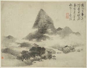 Paisagem no estilo dos antigos mestres: depois de Gao Shangshu, seguindo Dong Yuan (ativo 937-975) e Ju Ran, e mais tarde no estilo de Mi Fu (1051_-1107)