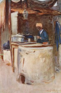 Povo do Egipto: Um cozinheiro público, Tabak Omumi (litografia a cores) de Lance Thackeray
