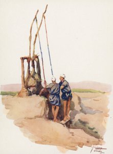 Povos do Egipto: Homens de Shadoof, Shaddaf (litografia a cores) de Lance Thackeray