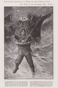 Aparelho salva-vidas em funcionamento na costa de Norfolk (litho) de Lancelot Speed