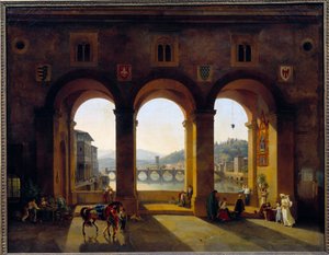 Vista de Florença Ponte Vecchio. Pintura de Theodore Turpin De Crisse (1782-1859)