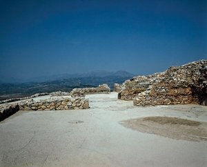 Megaron do Palácio Real: local da antiga cidade de Micenas, no Peloponeso (1500-1100 a.C.) Grécia