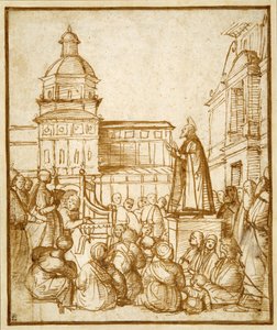 Pregação de São Marcos na praça (caneta e tinta sobre papel) de Lattanzio da (attr. to) Rimini