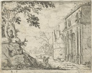 Artífice perto das ruínas de um arco triunfal
Paisagens italianas com ruínas (título da série)