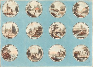 Doze Roundels com Paisagens de Laurent Guyot after Jean Henry Alexandre Pernet