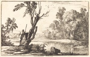 Um homem olhando através de um lago parado de Laurent de la Hyre