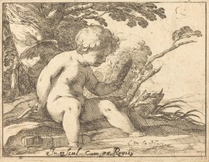 Cupido olhando em um espelho de Laurent de la Hyre