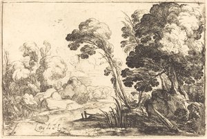 Paisagem arborizada com um rio de Laurent de la Hyre