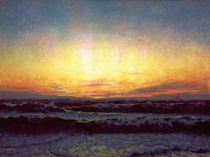 O Mar do Norte em clima de tempestade. Após o por do sol. Højen de Laurits Regner Tuxen