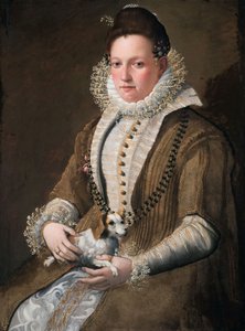 Retrato de uma senhora com um cão de Lavinia Fontana