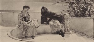 A Velha História (fotogravura) de Lawrence (after) Alma Tadema