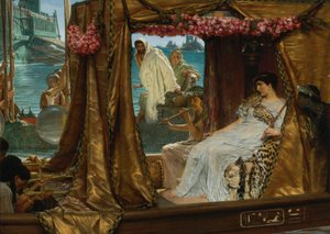 O Encontro de Antônio e Cleópatra - A rainha egípcia Cleópatra (79-30 a.C.) encontra seu futuro amante Marco Antônio (83-30 a.C.) provavelmente em Roma (O Encontro de Antônio e Cleópatra) - Pintura de Lawrence Alma-Tadema (1836-1912) - 1885 - de Lawrence Alma Tadema