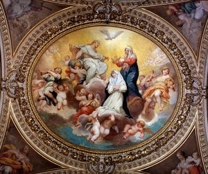 A Virgem Santa coroando Santa Rosa de Lima com Jesus e o Espírito Santo (pintura
