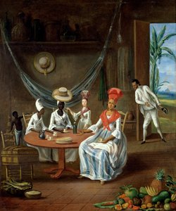 Uma Mulher Mulata com a sua Filha Branca Visitada por Mulheres Negras na sua Casa na Martinica, 1775 de Le Masurier
