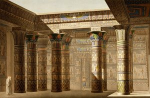 Pórtico do Grande Templo de Philae, Nubia, c.1809-1812 (gravura a cores) de Le Pere (after)