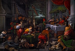 Lázaro e Dives, c.1570 (óleo sobre tela) de Leandro Bassano