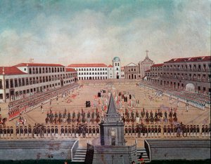 Desfile Militar na Praça Real do Rio de Janeiro no Brasil Aquarela de Leandro Joaquim (1738-1798) Século XVIII Rio de Janeiro, Museu Histórico Nacional de Leandro Joachim