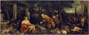 Susanna e os Anciãos. Pintura de Leandro Bassano (1557-1622), óleo sobre tela, ca. 1580. Arte italiana (Veneza)