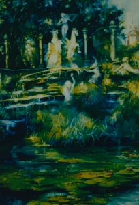 Folly 2002 (óleo sobre papel) Twickenham estátuas e fonte de Lee Campbell