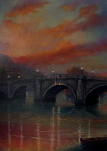 Richmond Bridge Sunset, 2022 (óleo sobre tela) de Lee Campbell