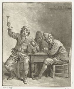Três homens na mesa fumando e bebendo de Leendert Brasser (signed by artist)