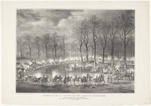 Desfile do H. H. Alunos da Leydsche Hoogeschool realizada em 9 de fevereiro de 1835, retratando a entrada de Ferdinand e Jsabella em Granada no dia 6 de janeiro. 1492 (título no objeto) de Leendert Springer (I)