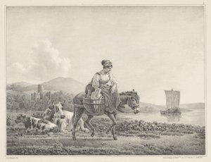 Mulher sobre burro na paisagem
Seis desenhos de pedra de L. de Koningh (título da série) de Leendert de Koningh