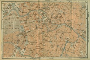 Mapa do Centro de Berlim, de um guia de viagem do nordeste da Alemanha de Baedeker, 1892 de Leipzig Wagner and Debes