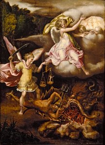São Miguel subjugando Satanás e pesando as Almas dos Mortos, c1540-1549