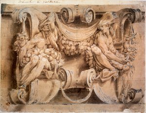Esboço para um friso com dois cariatides, 1546-1554.