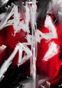 Traços abstratos em vermelho vivo de Lembayung senja studio [Vintage Poster]