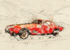 Esboço de um carro vermelho clássico de Lembayung senja studio [Vintage Poster]