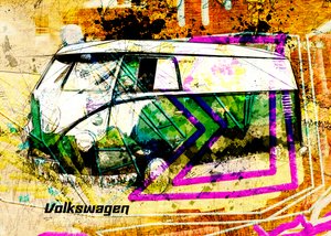 Autocarro Grunge Colorido de Lembayung senja studio [Vintage Poster]