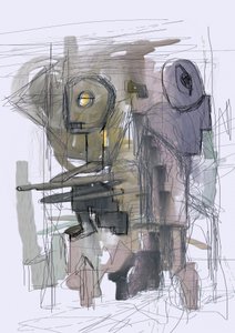 Robôs abstratos enigmáticos de Lembayung senja studio [Vintage Poster]