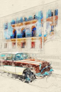 Esboço do Havana Classic Car de Lembayung senja studio [Vintage Poster]