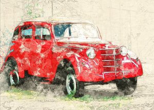 Carro velho vermelho de Lembayung senja studio [Vintage Poster]